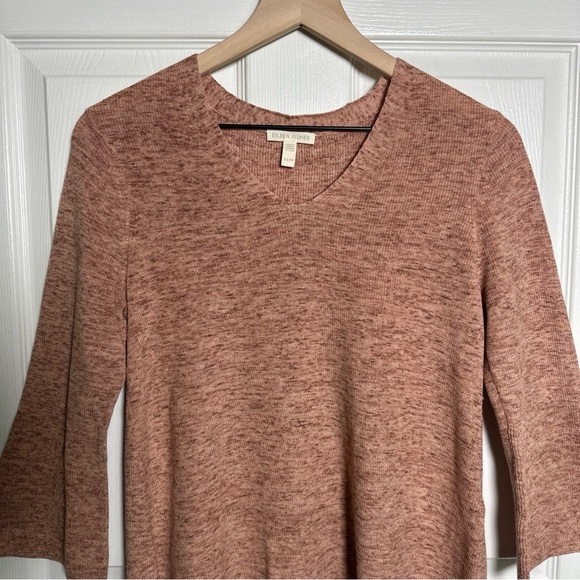 Eileen Fisher XS 100% Organic Cotton Vneck Sweater Top 3/4 Sleeve Marled Relaxed - Picture 3 of 11